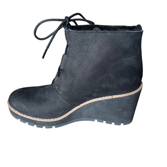 Eileen Fisher Alpine Shearing Leather Lace-Up Wedge Booties Women's‎ 8.5 Black - Picture 5 of 9